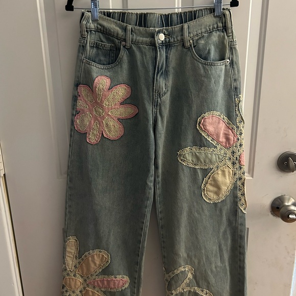 Oli & Hali Denim - Oli & Hali Flare Jeans with Pink and Cream Floral Design